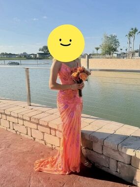 Strapless Orange-Pink Sequin Prom Dress